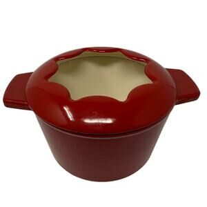Fondue Cast Iron Pot & Lid Red Enamel 1.5 Qt